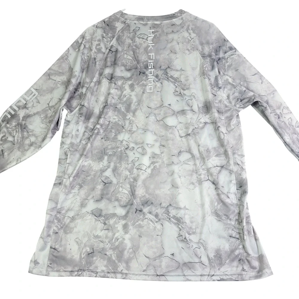 Huk Fishing Performance Shirt Mens XL Grey Camo Mossy Oak Fracture Long Sleeve - Picture 7 of 8